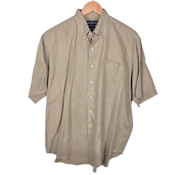 Polo Ralph Lauren Linen Shirt Marlowe Long Sleeve Button Down Khaki Mens size XL - Picture 1 of 11
